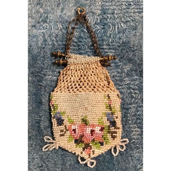 Vintage Antique Beaded Floral Coin Purse Metal Closure Made in Germany - Picture 2 of 4